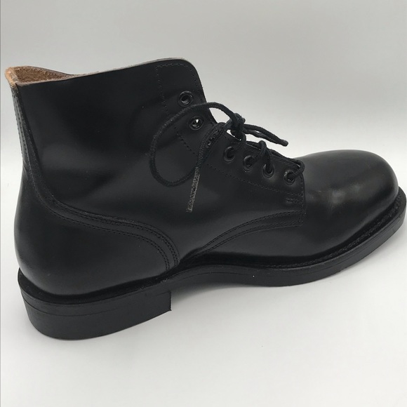 NWOT Unisex Black Leather Steel Toe Army Boots - Picture 2 of 9